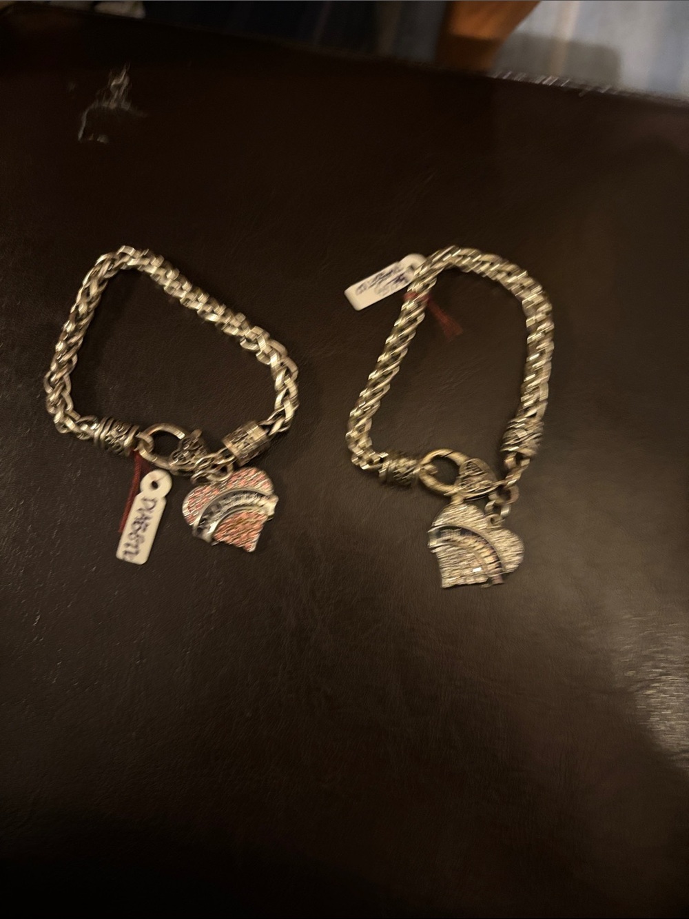 Brighton Silver Tone Double Chain Bracelet with Pave Heart Charml(Diabetic)